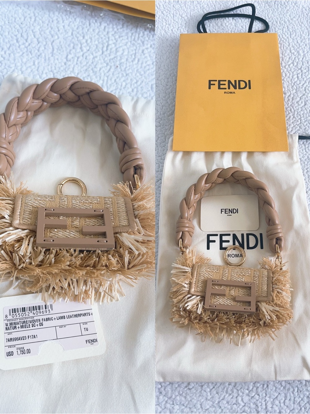FENDI Woven Raffia Fabric Nano Baguette Maxi Handle Charm - Picture 16 of 16
